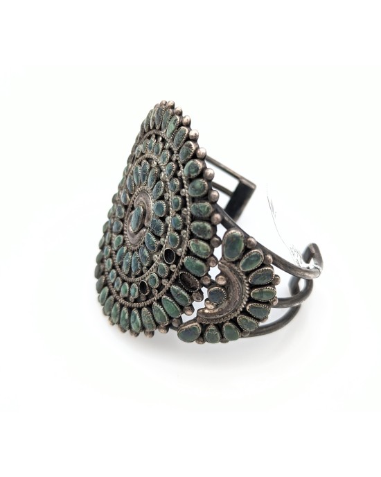 Navajo Sterling Silver & Turquoise Cluster Cuff Bracelet